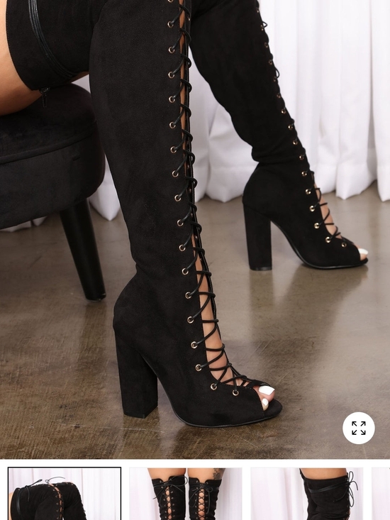 Fashion Nova Shoes - Fashion Nova Black Lace-Up Over-the-Knee Peep-Toe Block Heel Boots